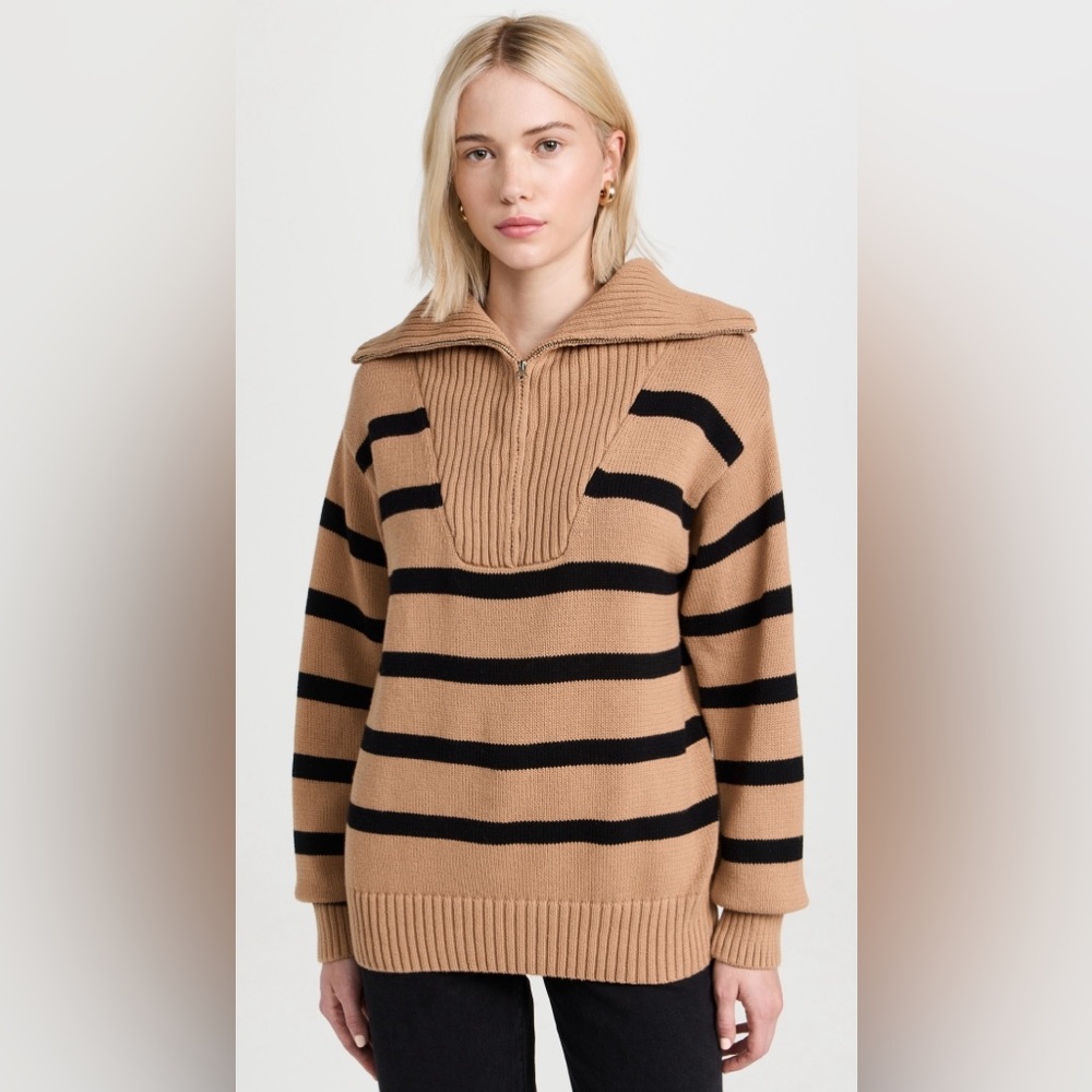 English Factory Striped knit zip pullover